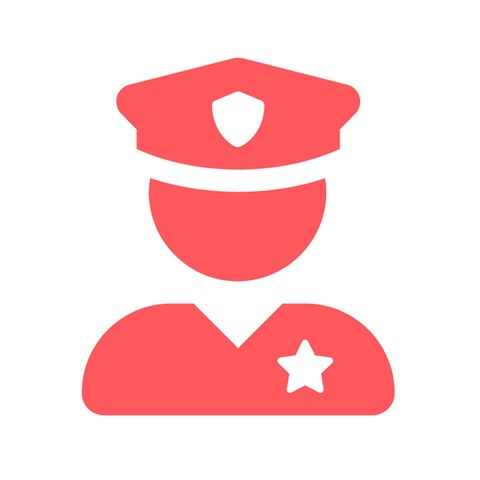 En korallfärgad illustration av en polis i halvfigur som ska illustrera en säkerhetsåtgärd för att du inte är en robot..